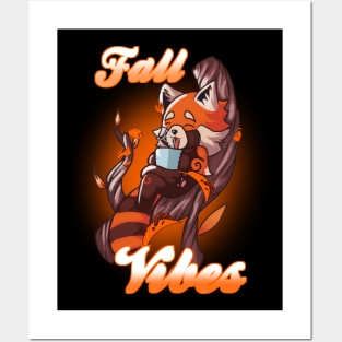 Fall Vibes - Cute Relaxing Red Panda Posters and Art